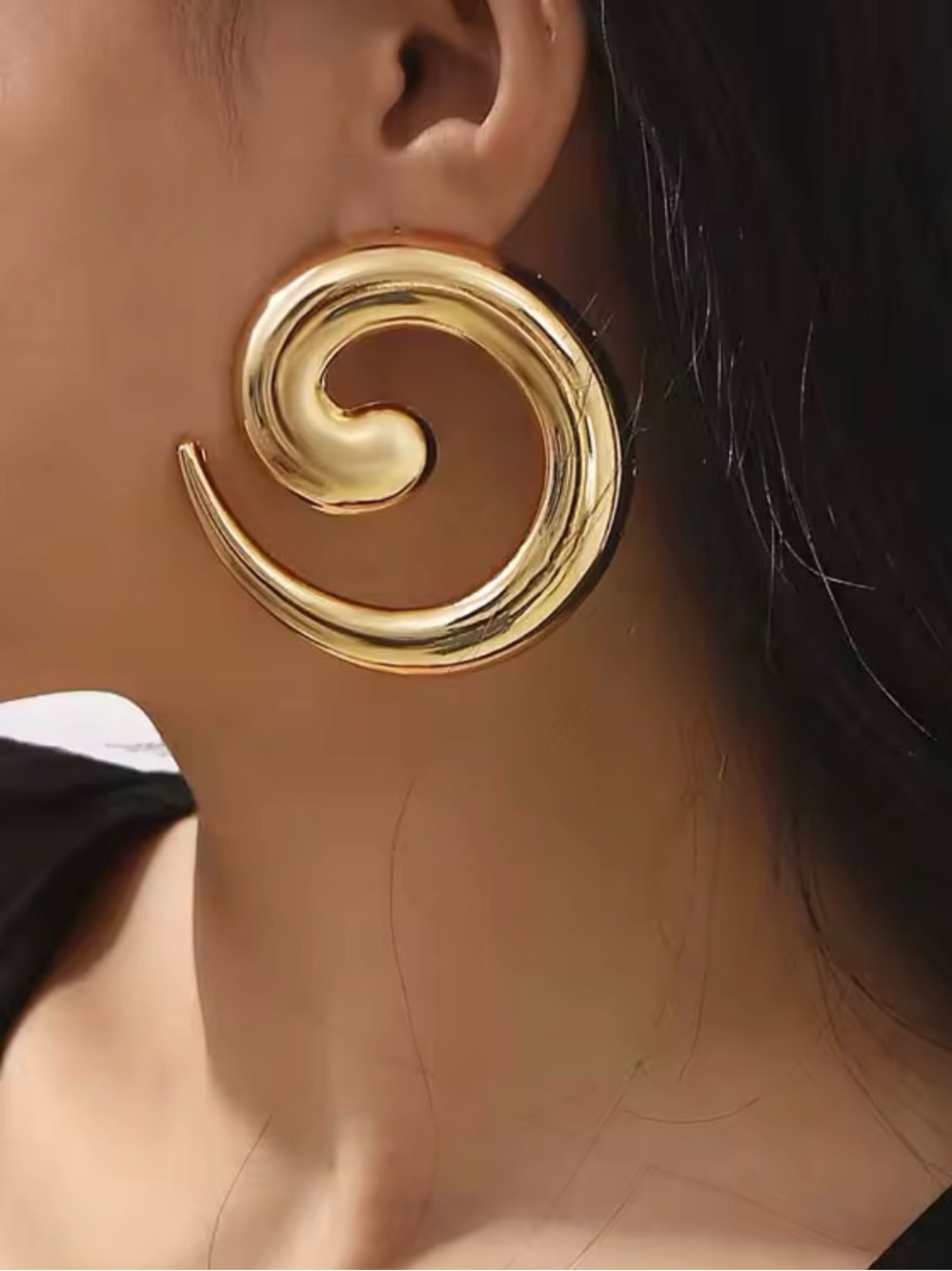 Gold Spiral Hoop Earrings - Bold Swirl Design